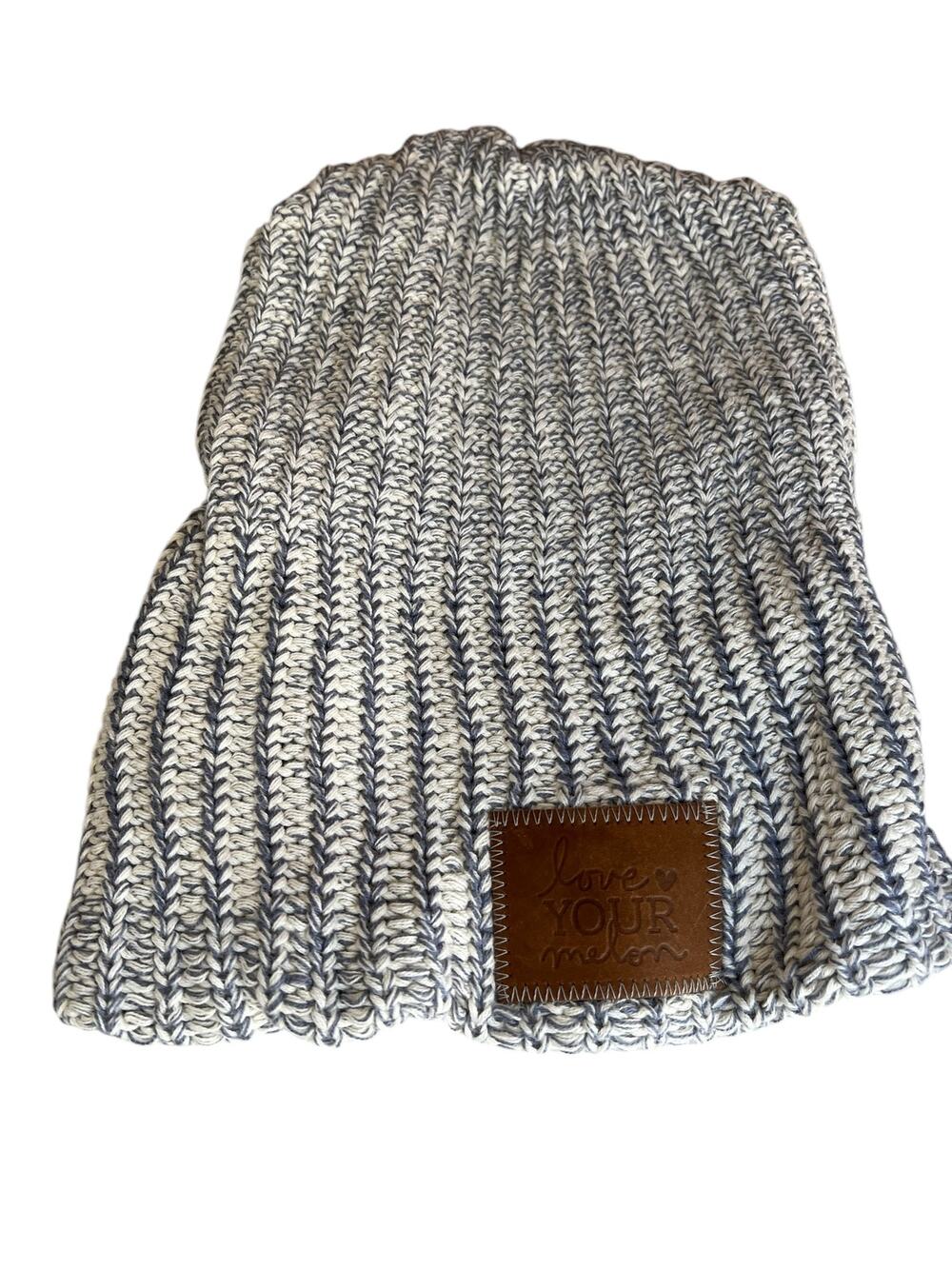 Love Your Melon Chunky Knit Beanie White Gray Speckle